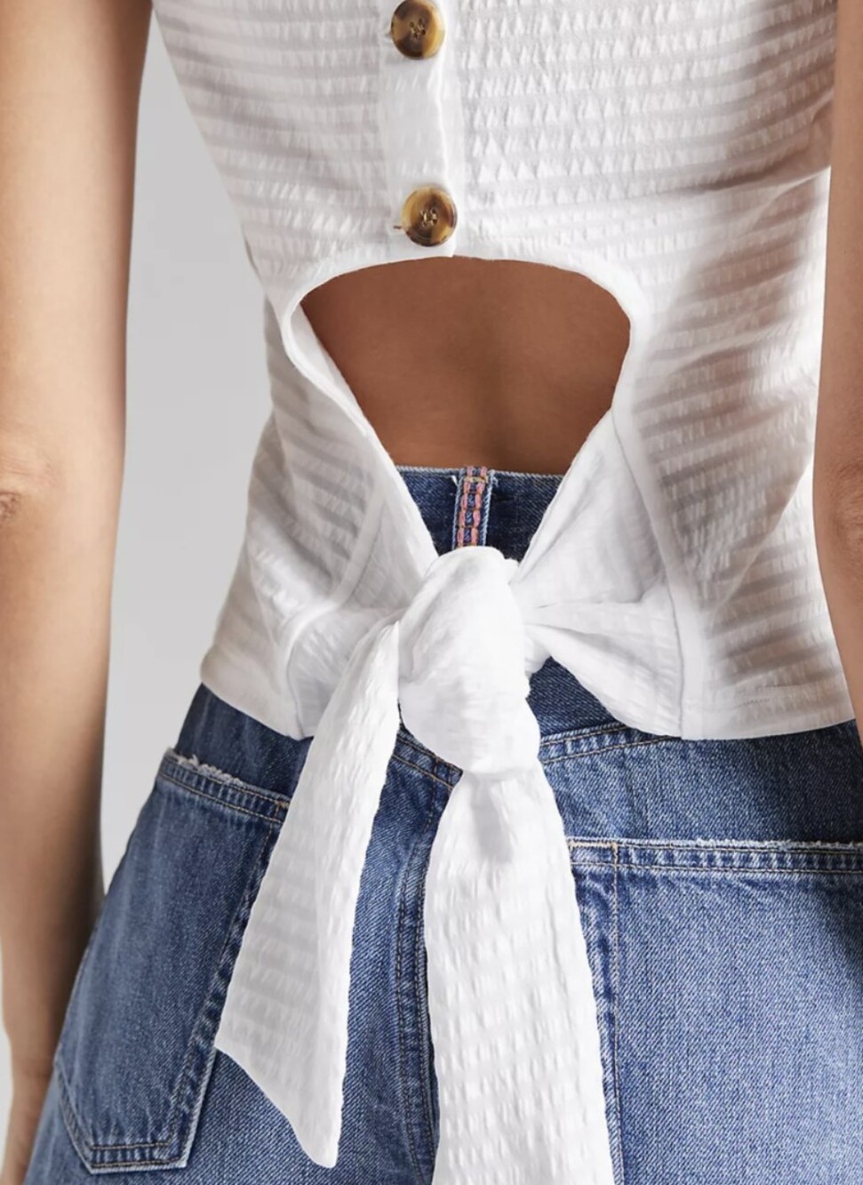 MAEVE by Anthropologie Seersucker Women’s White Tie-back Tank X-Small - Picture 2 of 11